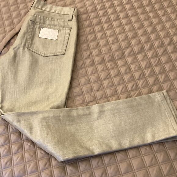 Ralph Lauren Collection 380 NWOT Metallic Mercury Gold Slim Bootcut Jeans. - Picture 1 of 8